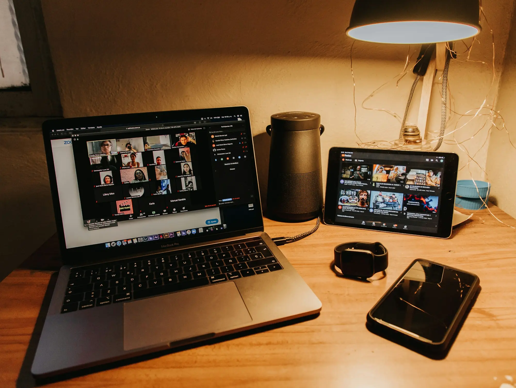 A video meeting on a laptop
